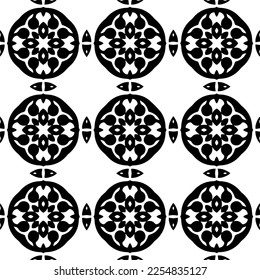 Vector pattern in geometric ornamental style. Black and white color.Seamless repeat pattern.Simple geo all over print block for apparel textile, ladies dress, fashion garment, digital wall paper.