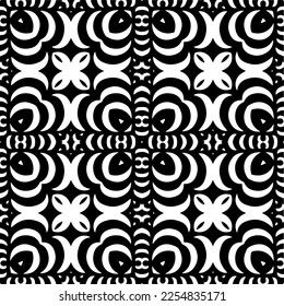 Vector pattern in geometric ornamental style. Black and white color.Seamless repeat pattern.Simple geo all over print block for apparel textile, ladies dress, fashion garment, digital wall paper.