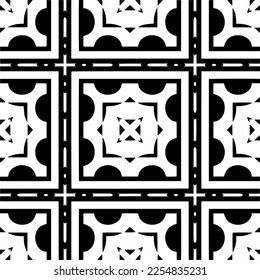 Vector pattern in geometric ornamental style. Black and white color.Seamless repeat pattern.Simple geo all over print block for apparel textile, ladies dress, fashion garment, digital wall paper.