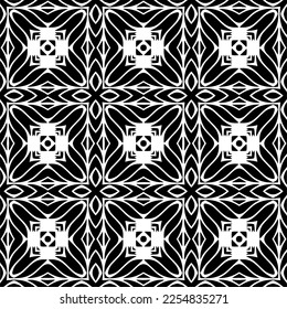 Vector pattern in geometric ornamental style. Black and white color.Seamless repeat pattern.Simple geo all over print block for apparel textile, ladies dress, fashion garment, digital wall paper.