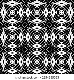 Vector pattern in geometric ornamental style. Black and white color.Seamless repeat pattern.Simple geo all over print block for apparel textile, ladies dress, fashion garment, digital wall paper.