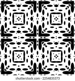 Vector pattern in geometric ornamental style. Black and white color.Seamless repeat pattern.Simple geo all over print block for apparel textile, ladies dress, fashion garment, digital wall paper.