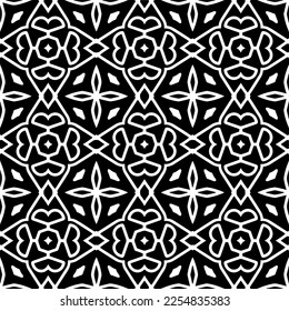 Vector pattern in geometric ornamental style. Black and white color.Seamless repeat pattern.Simple geo all over print block for apparel textile, ladies dress, fashion garment, digital wall paper.