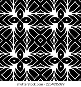Vector pattern in geometric ornamental style. Black and white color.Seamless repeat pattern.Simple geo all over print block for apparel textile, ladies dress, fashion garment, digital wall paper.