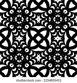 Vector pattern in geometric ornamental style. Black and white color.Seamless repeat pattern.Simple geo all over print block for apparel textile, ladies dress, fashion garment, digital wall paper.