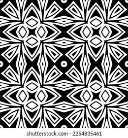 Vector pattern in geometric ornamental style. Black and white color.Seamless repeat pattern.Simple geo all over print block for apparel textile, ladies dress, fashion garment, digital wall paper.