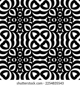 Vector pattern in geometric ornamental style. Black and white color.Seamless repeat pattern.Simple geo all over print block for apparel textile, ladies dress, fashion garment, digital wall paper.