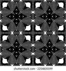 Vektormuster im geometrischen Zierstil. Schwarz-Weiß-Farbe.Nahtloses Wiederholmuster.Einfaches Geo auf dem gesamten Druckblock für Bekleidung, Damenkleidung, Modebekleidung, digitales Tapete.