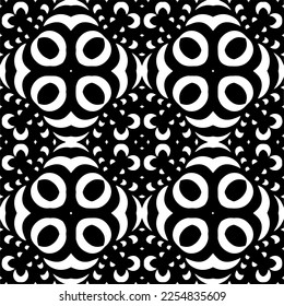 Vector pattern in geometric ornamental style. Black and white color.Seamless repeat pattern.Simple geo all over print block for apparel textile, ladies dress, fashion garment, digital wall paper.