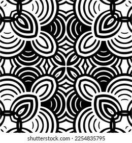 Vector pattern in geometric ornamental style. Black and white color.Seamless repeat pattern.Simple geo all over print block for apparel textile, ladies dress, fashion garment, digital wall paper.