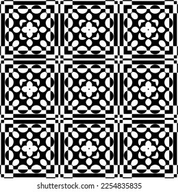 Vector pattern in geometric ornamental style. Black and white color.Seamless repeat pattern.Simple geo all over print block for apparel textile, ladies dress, fashion garment, digital wall paper.