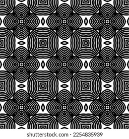 Vektormuster im geometrischen Zierstil. Schwarz-Weiß-Farbe.Nahtloses Wiederholmuster.Einfaches Geo auf dem gesamten Druckblock für Bekleidung, Damenkleidung, Modebekleidung, digitales Tapete.