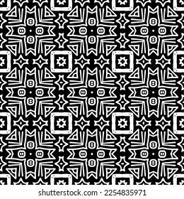 Vector pattern in geometric ornamental style. Black and white color.Seamless repeat pattern.Simple geo all over print block for apparel textile, ladies dress, fashion garment, digital wall paper.