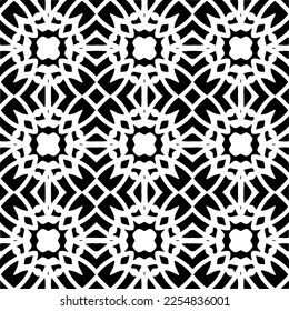 Vector pattern in geometric ornamental style. Black and white color.Seamless repeat pattern.Simple geo all over print block for apparel textile, ladies dress, fashion garment, digital wall paper.