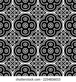 Vector pattern in geometric ornamental style. Black and white color.Seamless repeat pattern.Simple geo all over print block for apparel textile, ladies dress, fashion garment, digital wall paper.