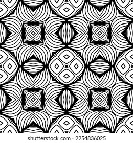 Vector pattern in geometric ornamental style. Black and white color.Seamless repeat pattern.Simple geo all over print block for apparel textile, ladies dress, fashion garment, digital wall paper.