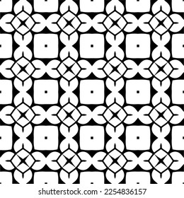 Vector pattern in geometric ornamental style. Black and white color. Simple geo all over print block for apparel textile, ladies dress, fashion garment, digital wall paper.
