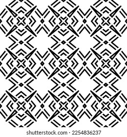 Vector pattern in geometric ornamental style. Black and white color.Seamless repeat pattern.Simple geo all over print block for apparel textile, ladies dress, fashion garment, digital wall paper.