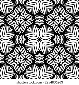 Vector pattern in geometric ornamental style. Black and white color.Seamless repeat pattern.Simple geo all over print block for apparel textile, ladies dress, fashion garment, digital wall paper.