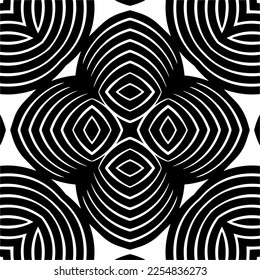 Vector pattern in geometric ornamental style. Black and white color.Seamless repeat pattern.Simple geo all over print block for apparel textile, ladies dress, fashion garment, digital wall paper.