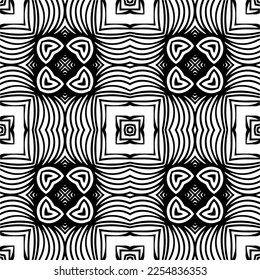Vector pattern in geometric ornamental style. Black and white color.Seamless repeat pattern.Simple geo all over print block for apparel textile, ladies dress, fashion garment, digital wall paper.