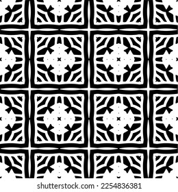 Vector pattern in geometric ornamental style. Black and white color.Seamless repeat pattern.Simple geo all over print block for apparel textile, ladies dress, fashion garment, digital wall paper.
