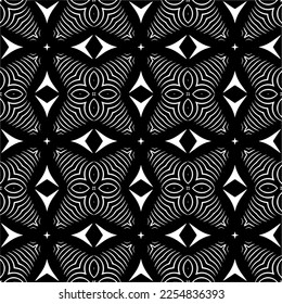 Vector pattern in geometric ornamental style. Black and white color.Seamless repeat pattern.Simple geo all over print block for apparel textile, ladies dress, fashion garment, digital wall paper.