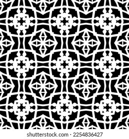 Vector pattern in geometric ornamental style. Black and white color.Seamless repeat pattern.Simple geo all over print block for apparel textile, ladies dress, fashion garment, digital wall paper.