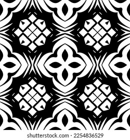 Vector pattern in geometric ornamental style. Black and white color. Simple geo all over print block for apparel textile, ladies dress, fashion garment, digital wall paper.