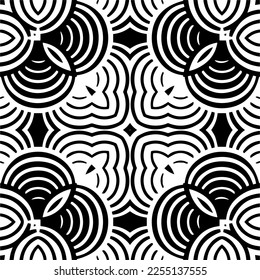 Vector pattern in geometric ornamental style. Black and white color.Seamless repeat pattern.