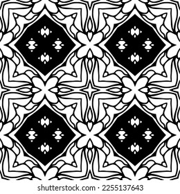 Vector pattern in geometric ornamental style. Black and white color.Seamless repeat pattern.