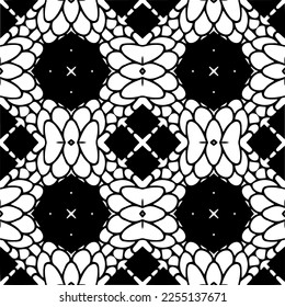 Vector pattern in geometric ornamental style. Black and white color.Seamless repeat pattern.