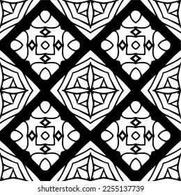 Vector pattern in geometric ornamental style. Black and white color.Seamless repeat pattern.