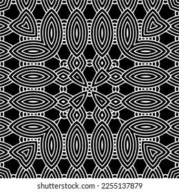 Vector pattern in geometric ornamental style. Black and white color.Seamless repeat pattern.