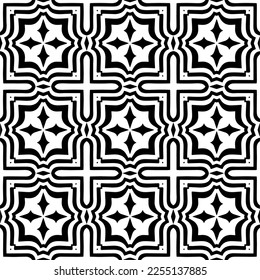 Vector pattern in geometric ornamental style. Black and white color.Seamless repeat pattern.Simple geo all over print block for apparel textile, ladies dress, fashion garment, digital wall paper.