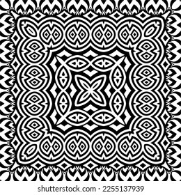 Vector pattern in geometric ornamental style. Black and white color.Seamless repeat pattern.