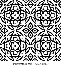 Vector pattern in geometric ornamental style. Black and white color.Seamless repeat pattern.Simple geo all over print block for apparel textile, ladies dress, fashion garment, digital wall paper.