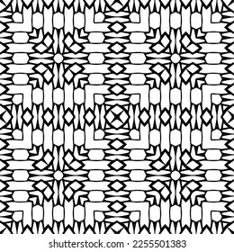 
Vector pattern in geometric ornamental style. Black and white color.Seamless repeat pattern.Simple geo all over print block for apparel textile, ladies dress, fashion garment, digital wall paper.