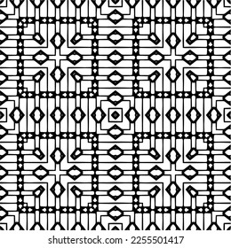 
Vektormuster im geometrischen Zierstil. Schwarz-Weiß-Farbe.Nahtloses Wiederholmuster.Einfaches Geo auf dem gesamten Druckblock für Bekleidung, Damenkleidung, Modebekleidung, digitales Tapete.