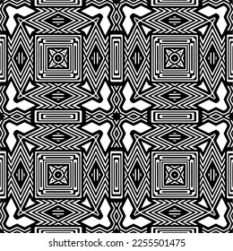 
Vector pattern in geometric ornamental style. Black and white color.Seamless repeat pattern.Simple geo all over print block for apparel textile, ladies dress, fashion garment, digital wall paper.