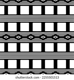 
Vector pattern in geometric ornamental style. Black and white color.Seamless repeat pattern.Simple geo all over print block for apparel textile, ladies dress, fashion garment, digital wall paper.