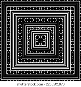 
Vector pattern in geometric ornamental style. Black and white color.Seamless repeat pattern.Simple geo all over print block for apparel textile, ladies dress, fashion garment, digital wall paper.