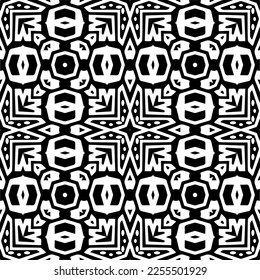 
Vector pattern in geometric ornamental style. Black and white color.Seamless repeat pattern.Simple geo all over print block for apparel textile, ladies dress, fashion garment, digital wall paper.