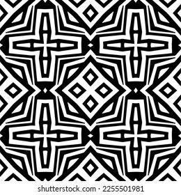
Vector pattern in geometric ornamental style. Black and white color.Seamless repeat pattern.Simple geo all over print block for apparel textile, ladies dress, fashion garment, digital wall paper.