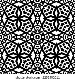 
Vector pattern in geometric ornamental style. Black and white color.Seamless repeat pattern.Simple geo all over print block for apparel textile, ladies dress, fashion garment, digital wall paper.