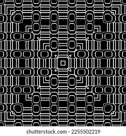 
Vector pattern in geometric ornamental style. Black and white color.Seamless repeat pattern.Simple geo all over print block for apparel textile, ladies dress, fashion garment, digital wall paper.