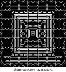 
Vector pattern in geometric ornamental style. Black and white color.Seamless repeat pattern.Simple geo all over print block for apparel textile, ladies dress, fashion garment, digital wall paper.