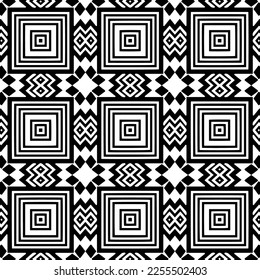 
Vector pattern in geometric ornamental style. Black and white color.Seamless repeat pattern.Simple geo all over print block for apparel textile, ladies dress, fashion garment, digital wall paper.