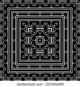 
Vector pattern in geometric ornamental style. Black and white color.Seamless repeat pattern.Simple geo all over print block for apparel textile, ladies dress, fashion garment, digital wall paper.