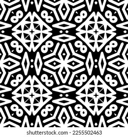
Vector pattern in geometric ornamental style. Black and white color.Seamless repeat pattern.Simple geo all over print block for apparel textile, ladies dress, fashion garment, digital wall paper.